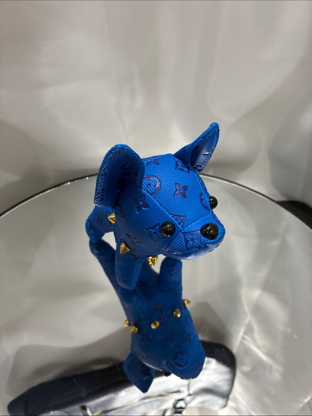 Fashionable French bulldog Inspired Teal Dog Keychain Plush with Gold Studs